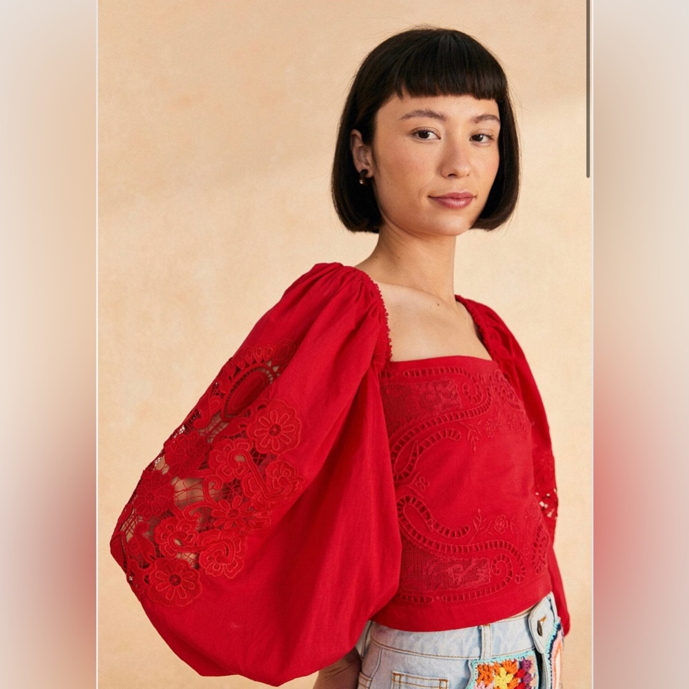 Farm Rio Red Lace Blouse